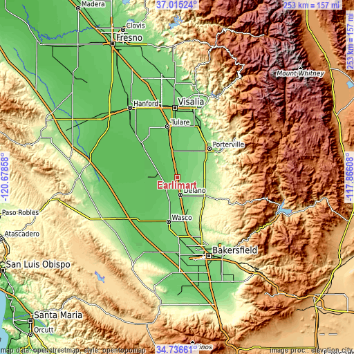 Topographic map of Earlimart