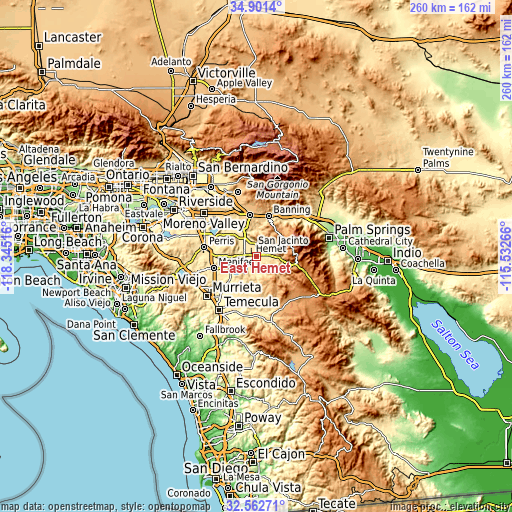 Topographic map of East Hemet