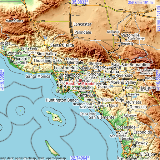 Topographic map of East La Mirada