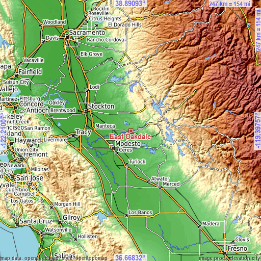 Topographic map of East Oakdale