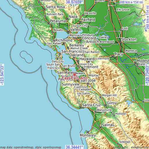 Topographic map of East Palo Alto