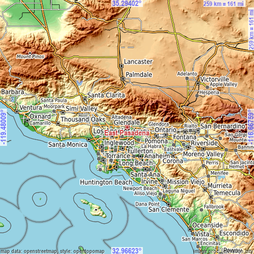 Topographic map of East Pasadena