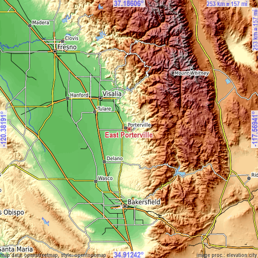 Topographic map of East Porterville