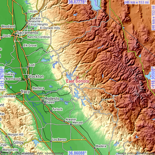 Topographic map of East Sonora