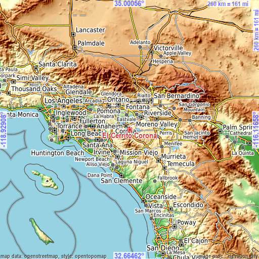 Topographic map of El Cerrito Corona