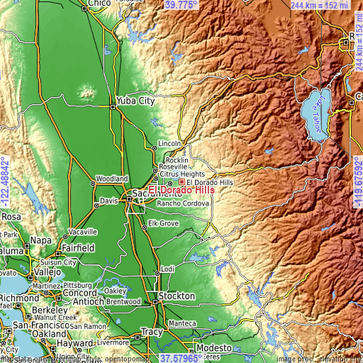 Topographic map of El Dorado Hills