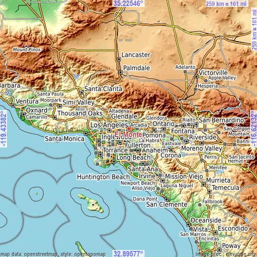 Topographic map of El Monte