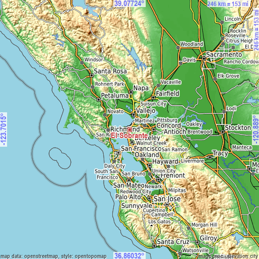 Topographic map of El Sobrante