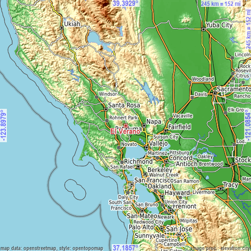 Topographic map of El Verano