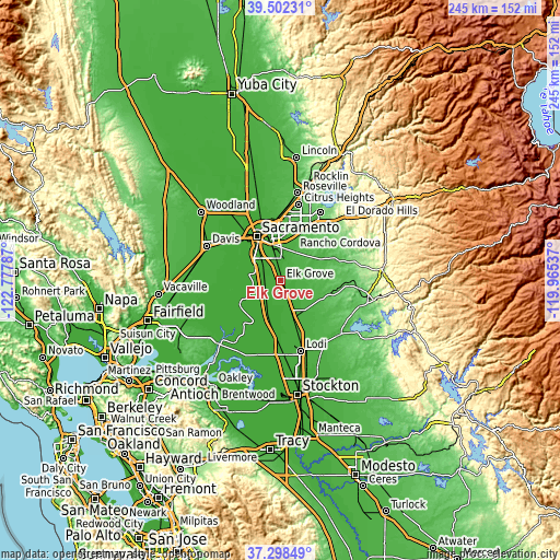 Topographic map of Elk Grove