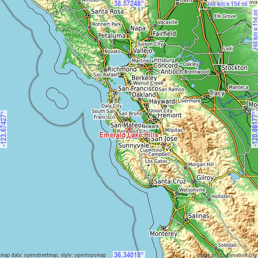 Topographic map of Emerald Lake Hills