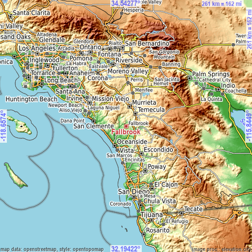 Topographic map of Fallbrook