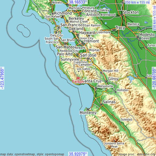 Topographic map of Felton