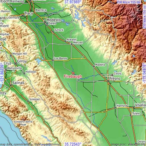 Topographic map of Firebaugh