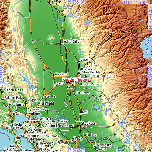Topographic map of Foothill Farms