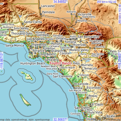 Topographic map of Foothill Ranch