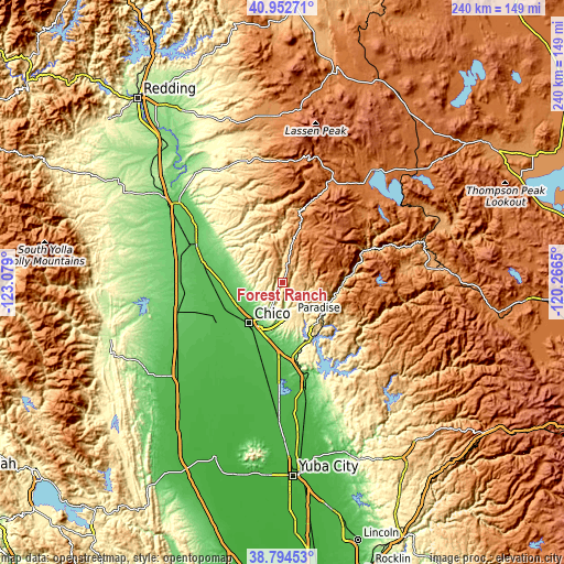 Topographic map of Forest Ranch