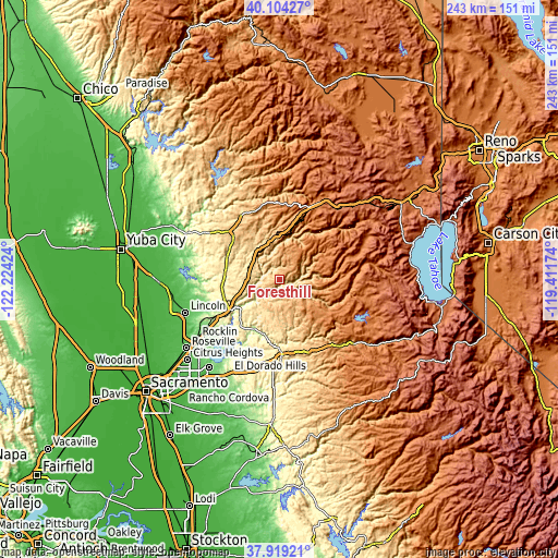 Topographic map of Foresthill