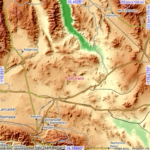 Topographic map of Fort Irwin