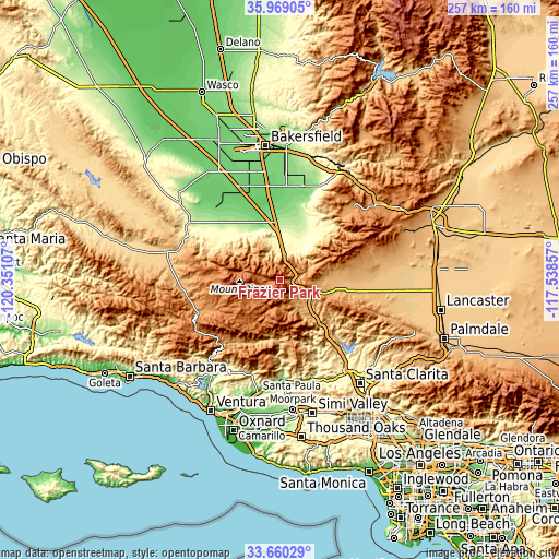 Topographic map of Frazier Park