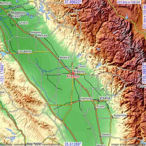 Topographic map of Fresno