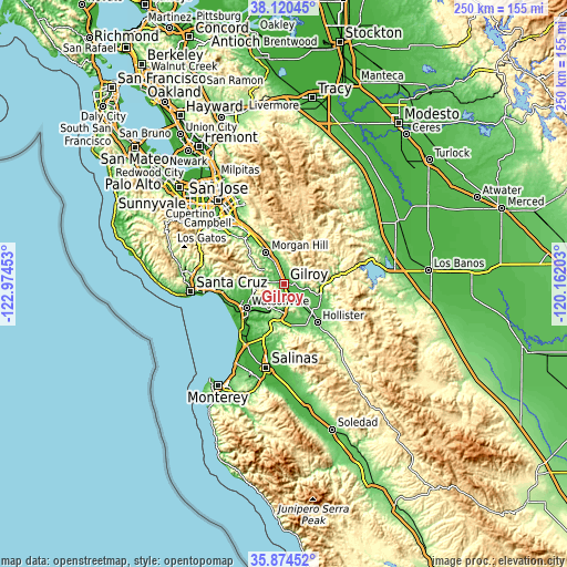 Topographic map of Gilroy