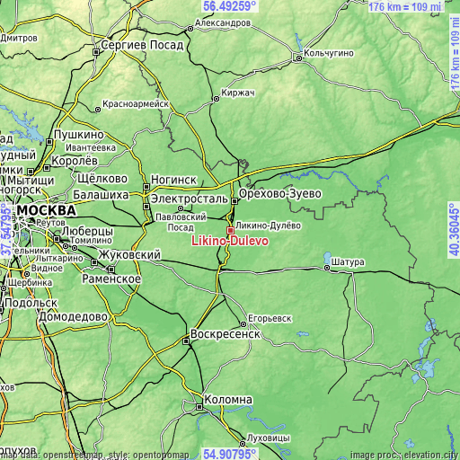 Topographic map of Likino-Dulevo