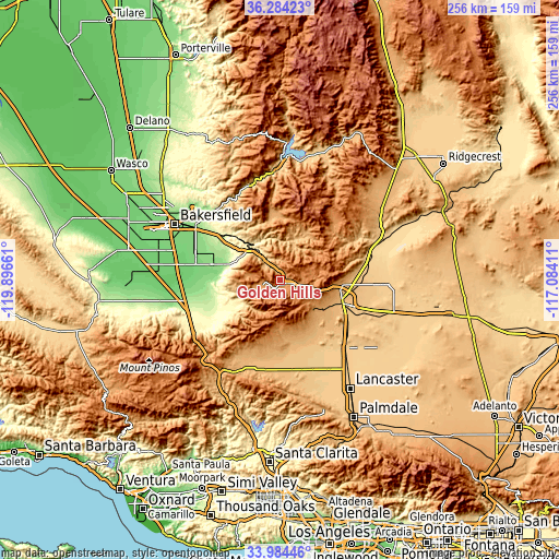 Topographic map of Golden Hills