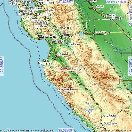 Topographic map of Gonzales