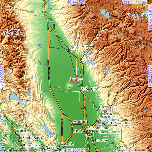 Topographic map of Gridley