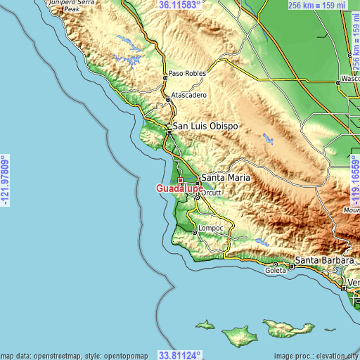 Topographic map of Guadalupe