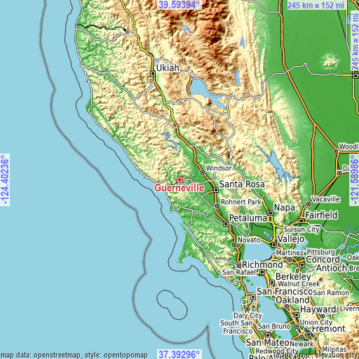 Topographic map of Guerneville