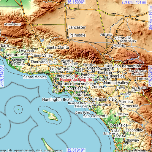 Topographic map of Hacienda Heights