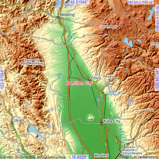 Topographic map of Hamilton City