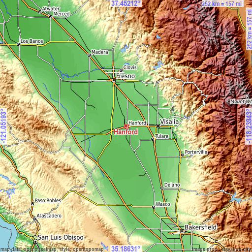 Topographic map of Hanford