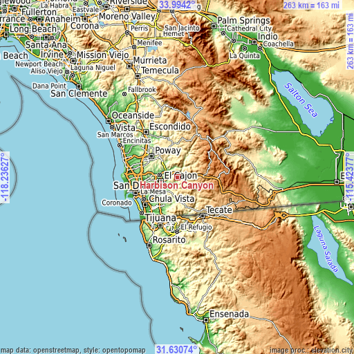Topographic map of Harbison Canyon