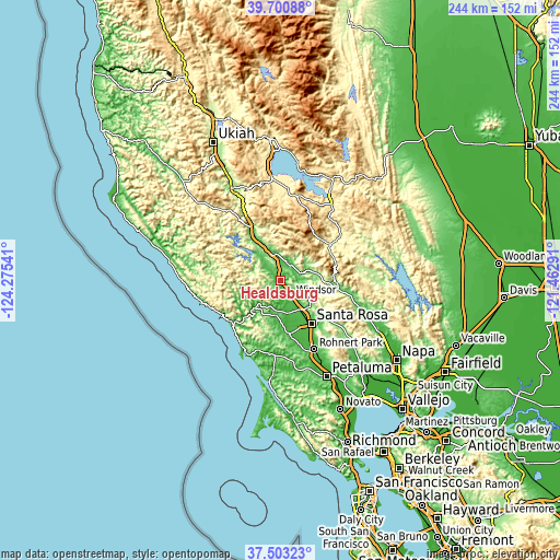 Topographic map of Healdsburg