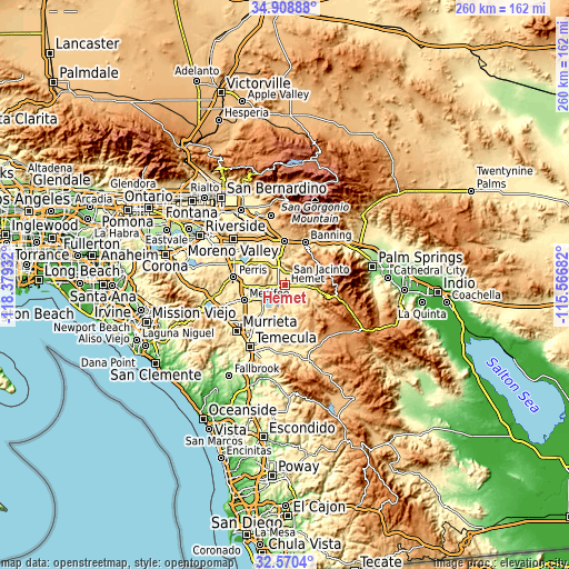 Topographic map of Hemet