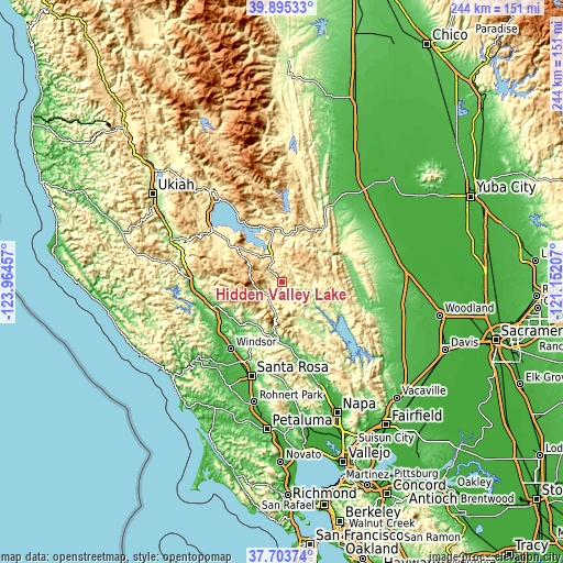 Topographic map of Hidden Valley Lake