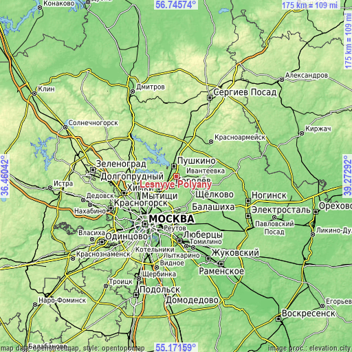 Topographic map of Lesnyye Polyany