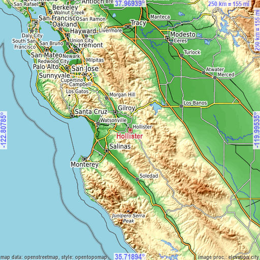 Topographic map of Hollister