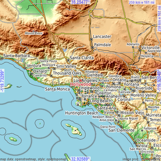 Topographic map of Hollywood