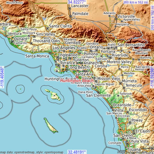 Topographic map of Huntington Beach