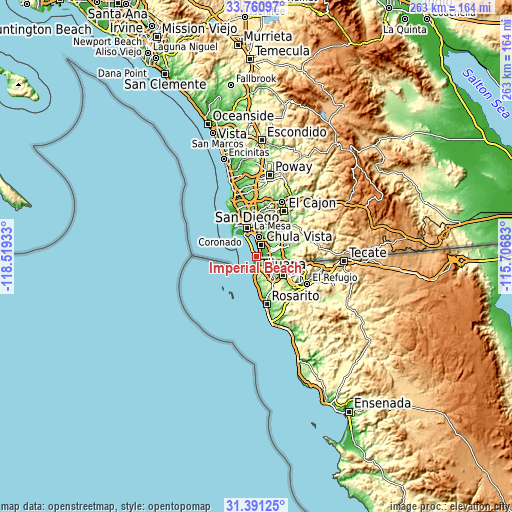 Topographic map of Imperial Beach