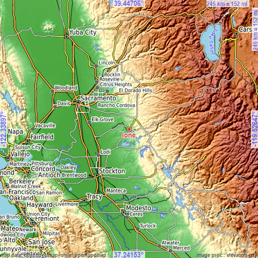 Topographic map of Ione