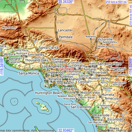 Topographic map of Irwindale