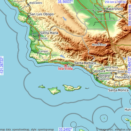 Topographic map of Isla Vista