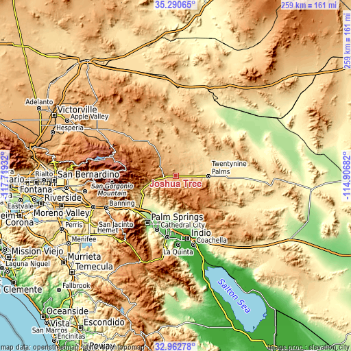 Topographic map of Joshua Tree