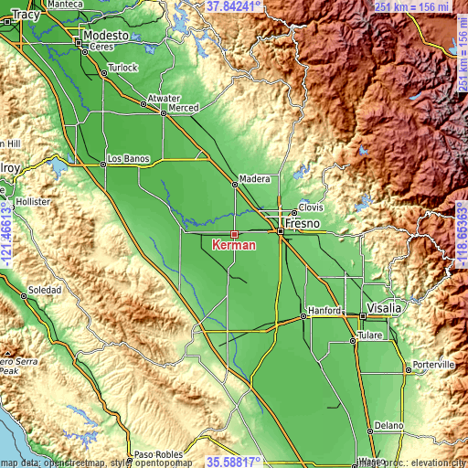 Topographic map of Kerman