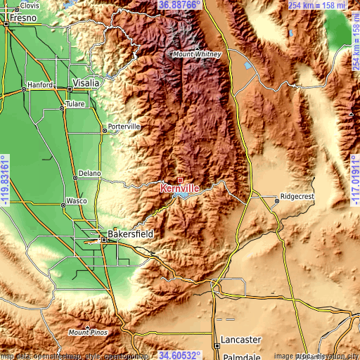 Topographic map of Kernville